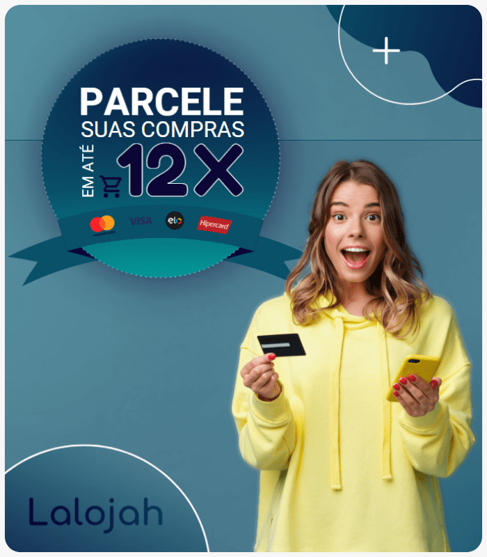 parcele suas compras em até 12x no cartão de crédito, aceitamos pix e boleto bancário Lalojah