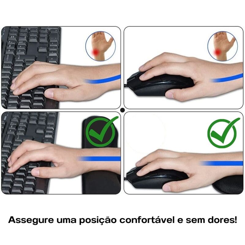 Apoio e Descanso de Pulsos Confortável e Macio para Mouse e Teclado