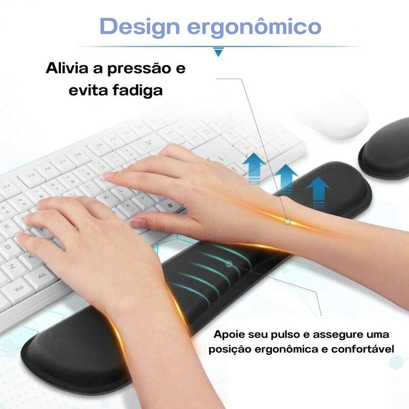 Apoio e Descanso de Pulsos Confortável e Macio para Mouse e Teclado