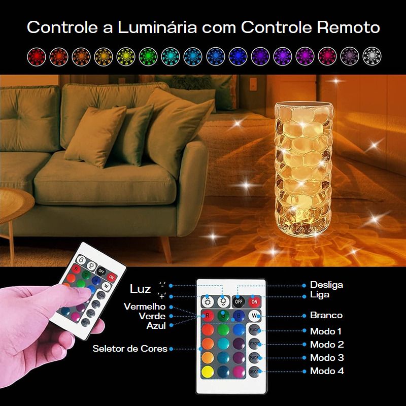 Luminária de Mesa LED 16 Cores • CrystalAura